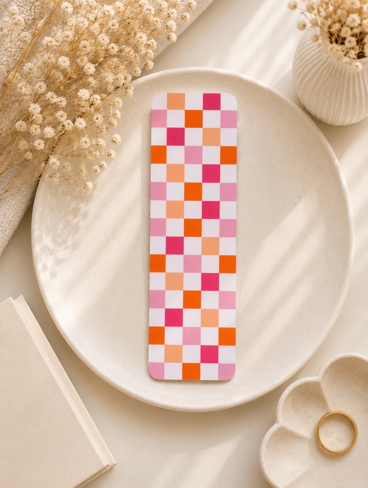 Pink Checkered Bookmark