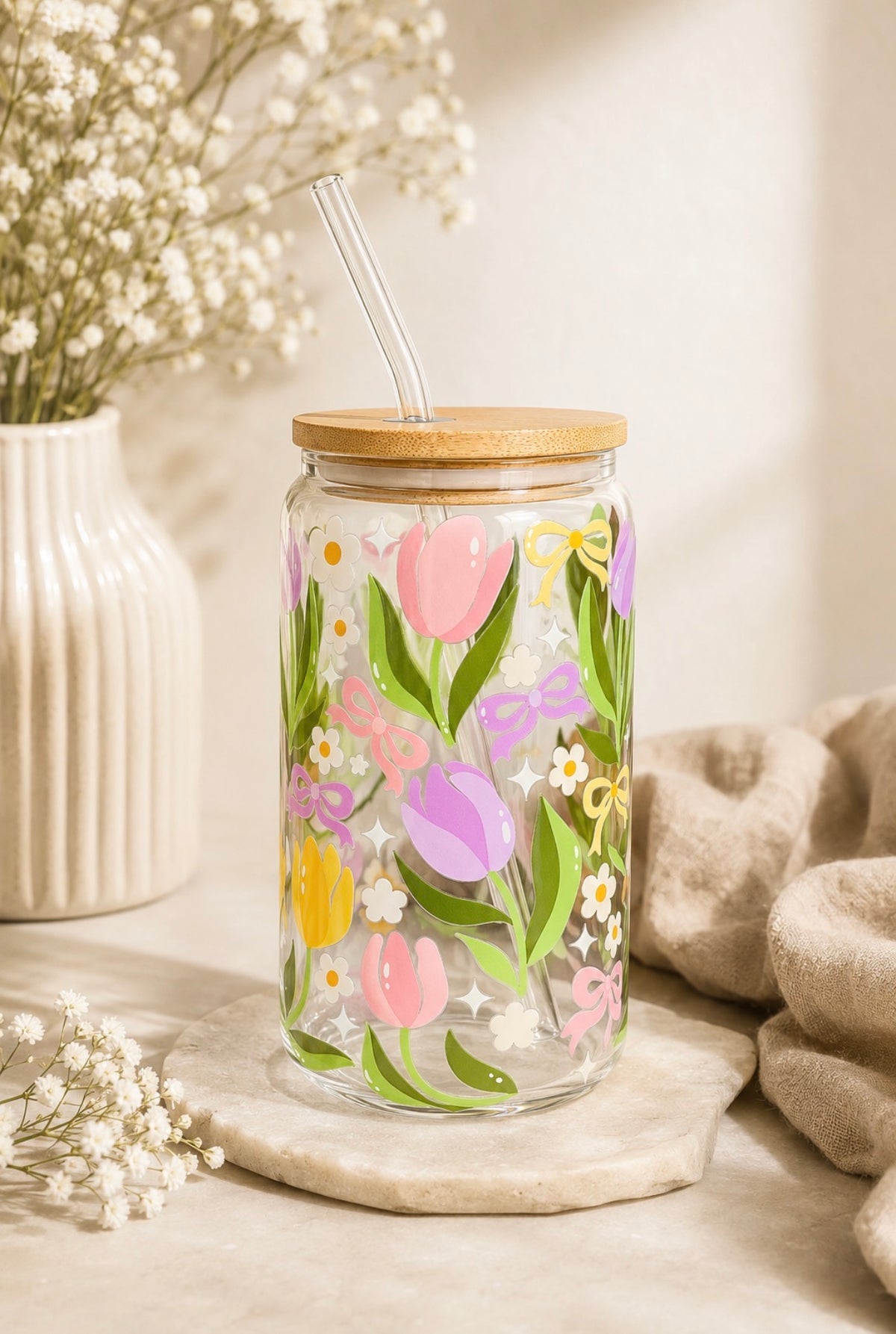 Tulip Bows 16oz Glass Cup