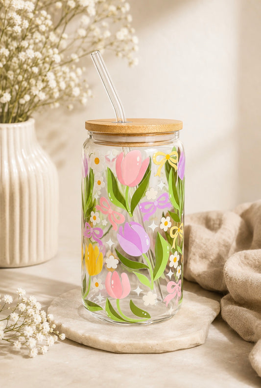 Tulip Bows 16oz Glass Cup