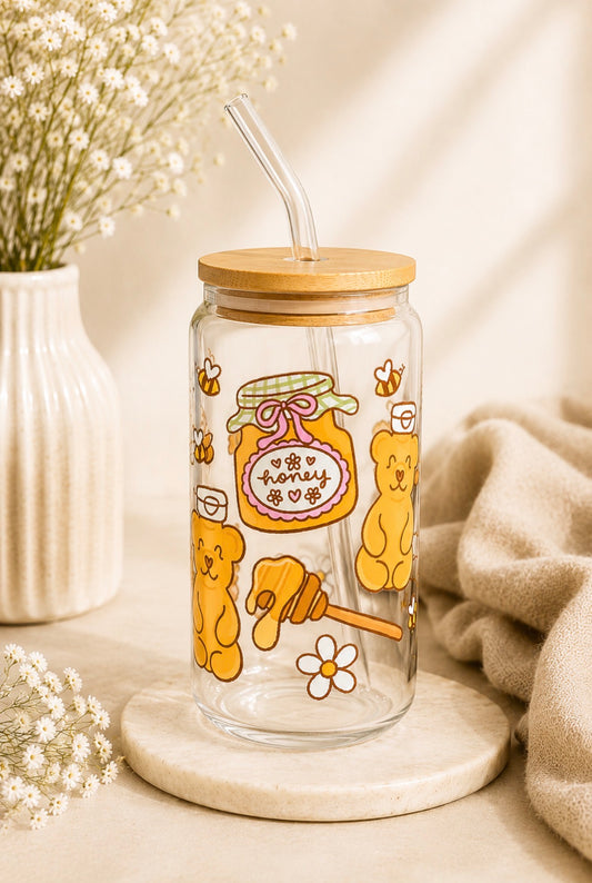 Hunny Bear 16oz Glass Cup
