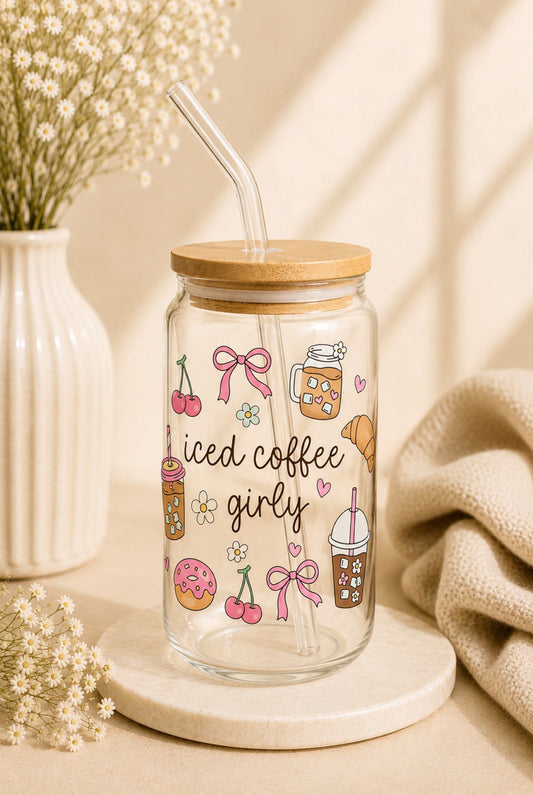 Iced Coffee Girly 16oz Glass Cup