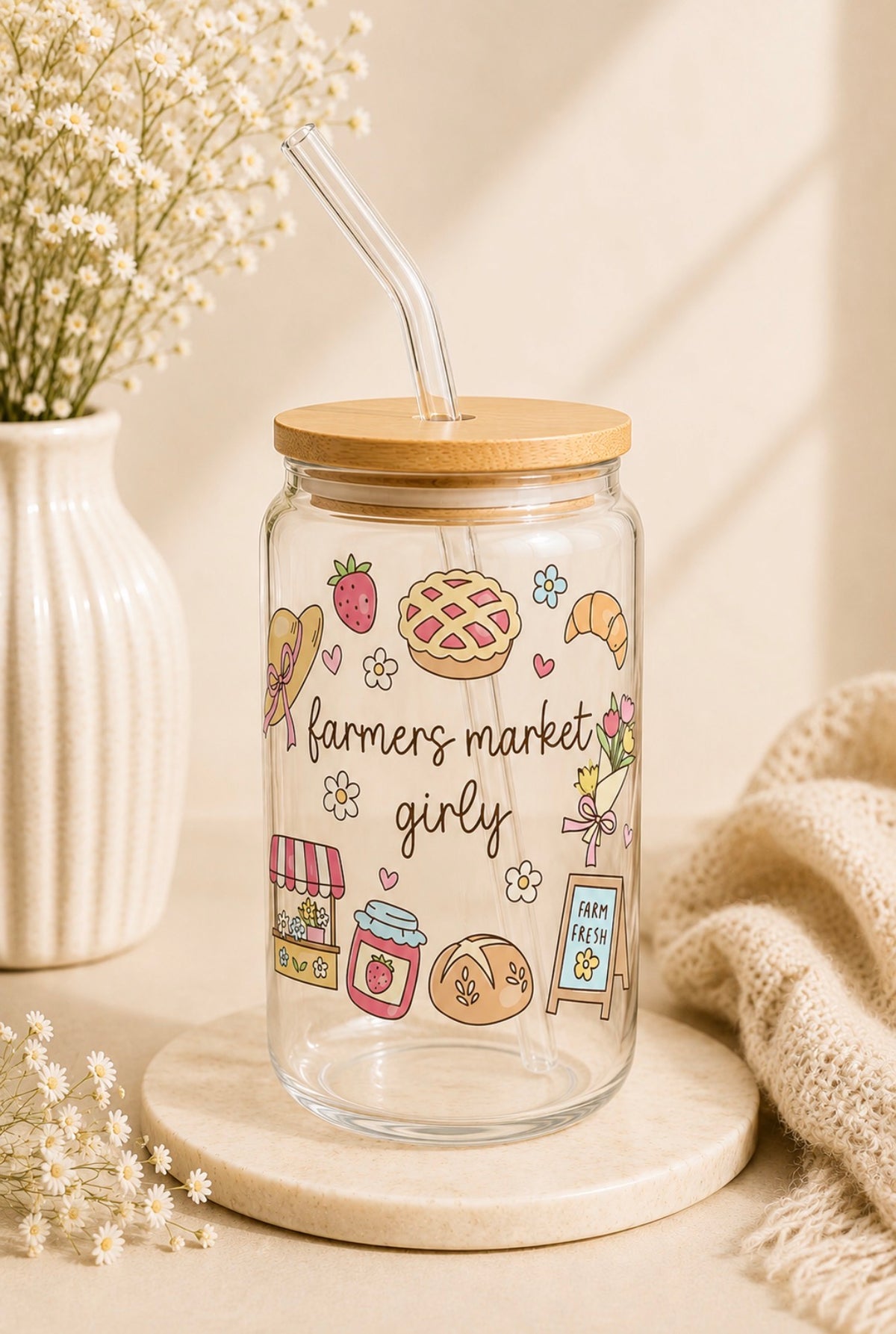 Farmers Market Girly 16oz Glass Cup