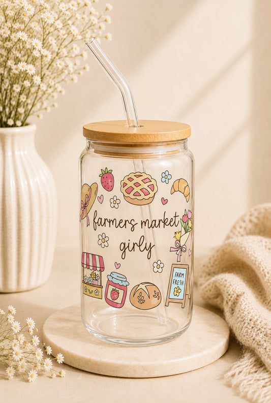 Farmers Market Girly 16oz Glass Cup