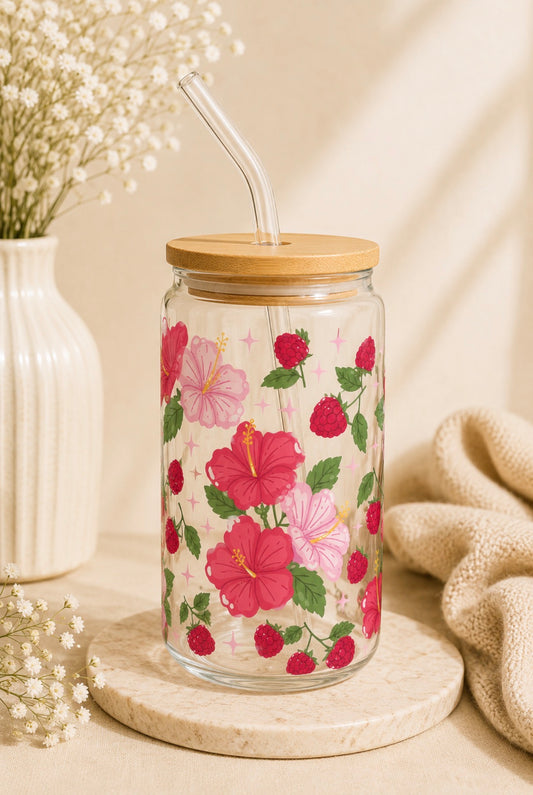 Berry Flower 16oz Glass Cup