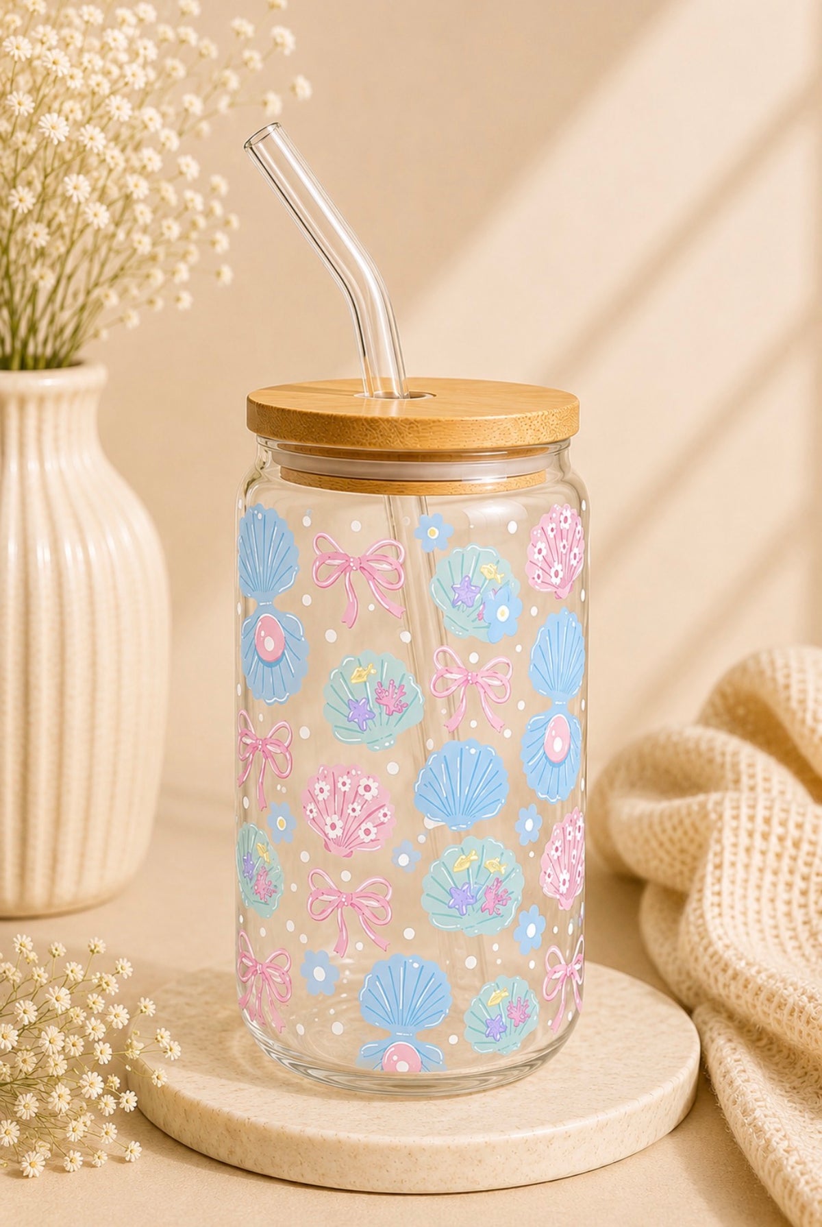 Girly Shells 16oz Glass Cup