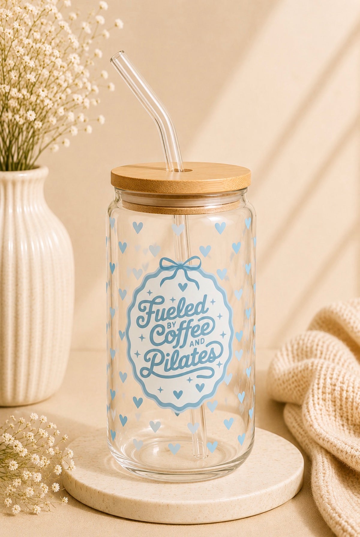 Fueled By Coffee And Pilates 16oz Glass Cup