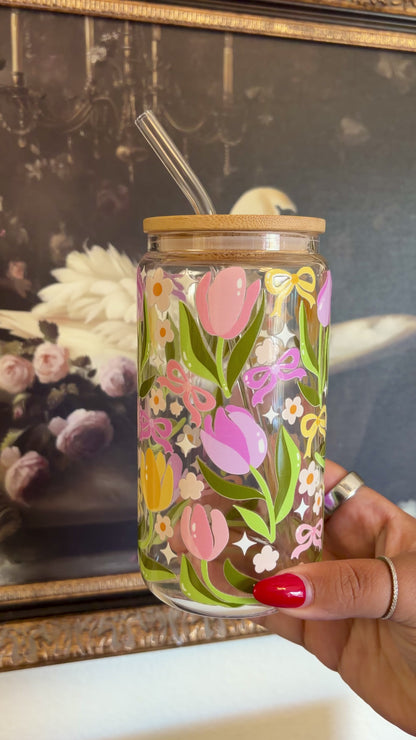 Tulip Bows 16oz Glass Cup